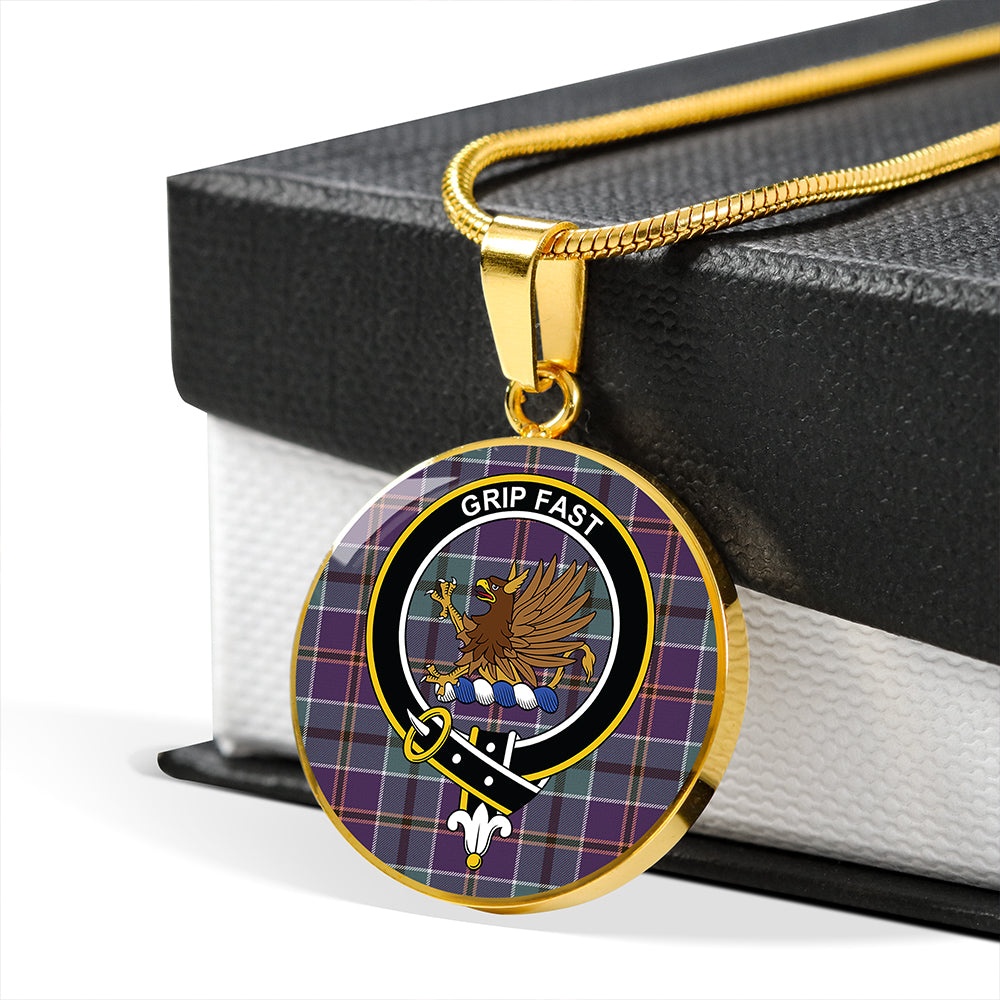 Leslie of the Hebrides Weathered Tartan Crest Circle Necklace