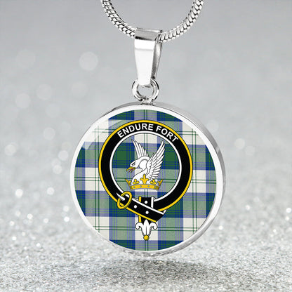 Lindsay Dress Dance Green Modern Tartan Crest Circle Necklace