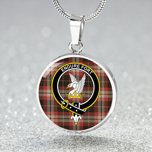 Lindsay Hunting Weathered Tartan Crest Circle Necklace