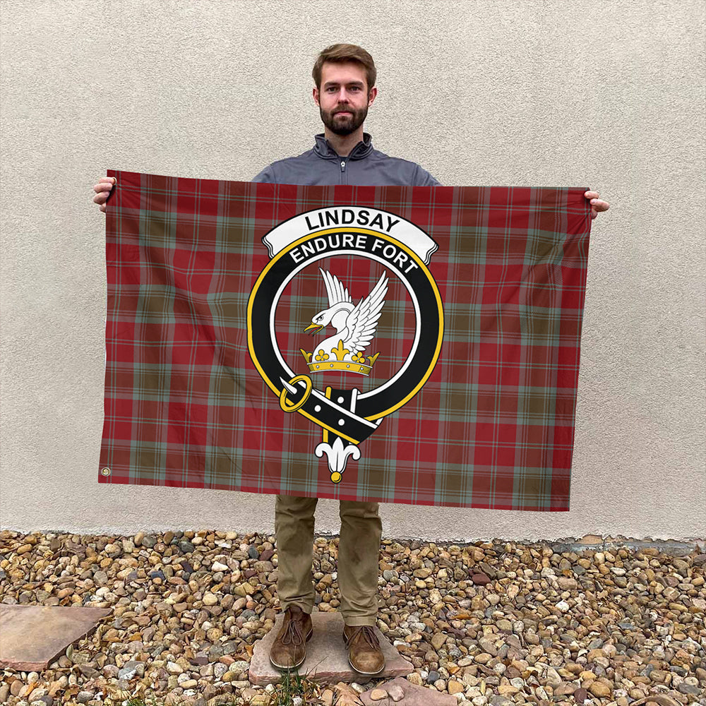 Lindsay Weathered Tartan Classic Crest House Flag