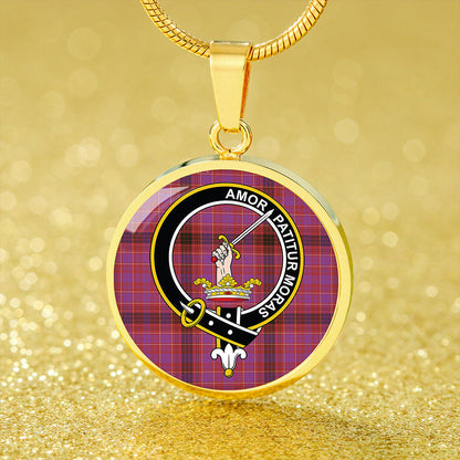 Lumsden of Clova Weathered Tartan Crest Circle Necklace