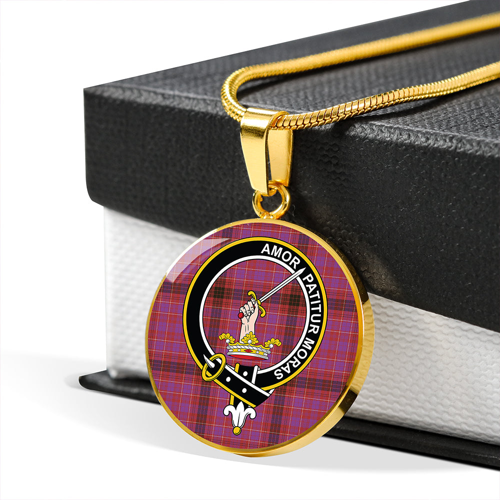 Lumsden of Clova Weathered Tartan Crest Circle Necklace