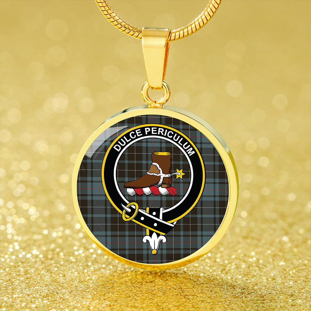 MacAulay Hunting Weathered Tartan Crest Circle Necklace