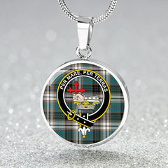MacDonald Dress Muted Blue Special Ancient Tartan Crest Circle Necklace