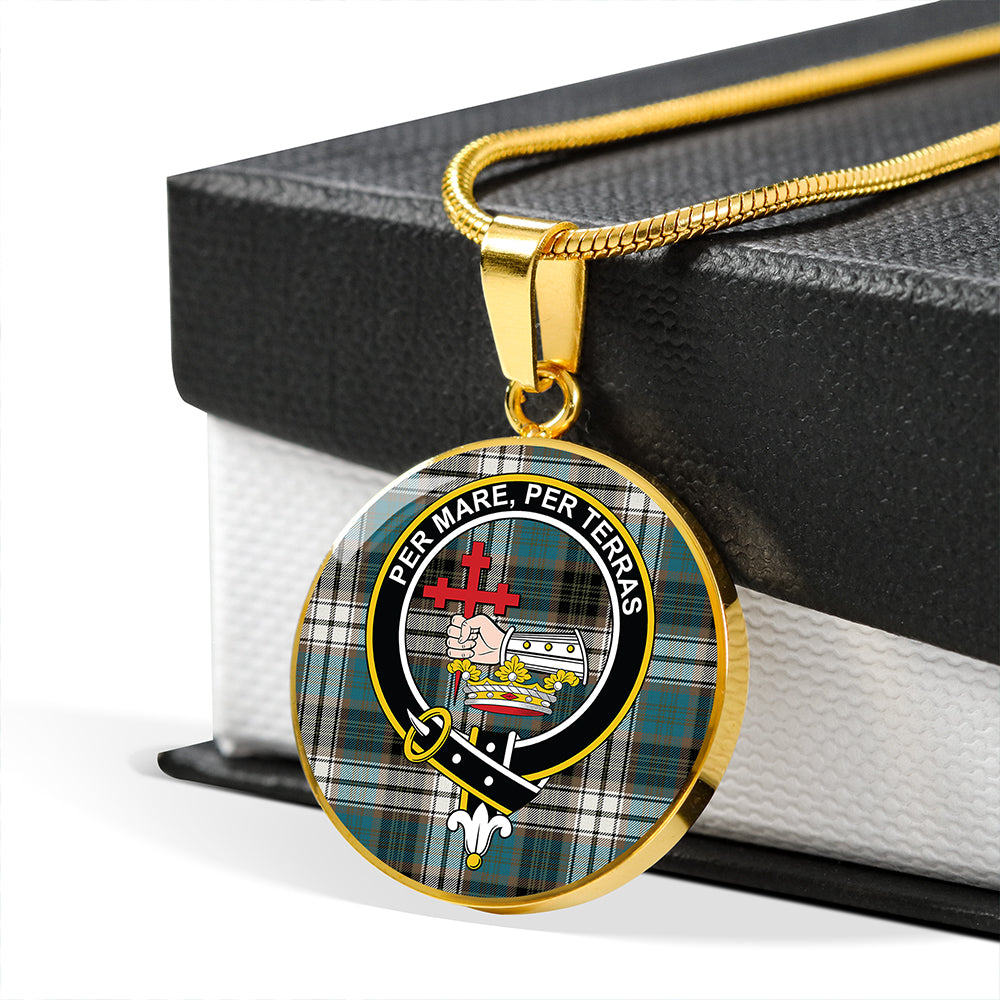 MacDonald Dress Muted Blue Special Ancient Tartan Crest Circle Necklace