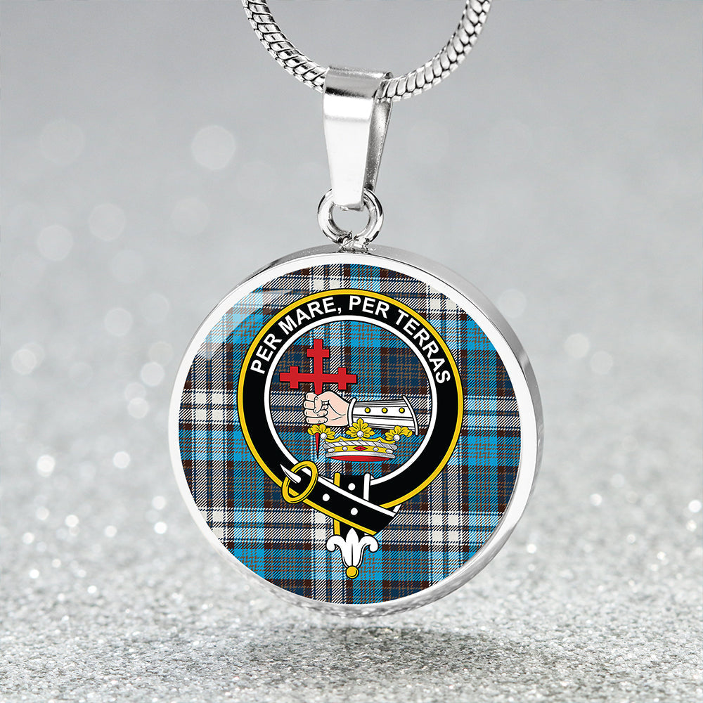 MacDonald Dress Muted Blue Special Modern Tartan Crest Circle Necklace