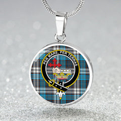 MacDonald Dress Muted Blue Special Modern Tartan Crest Circle Necklace