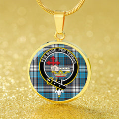 MacDonald Dress Muted Blue Special Modern Tartan Crest Circle Necklace