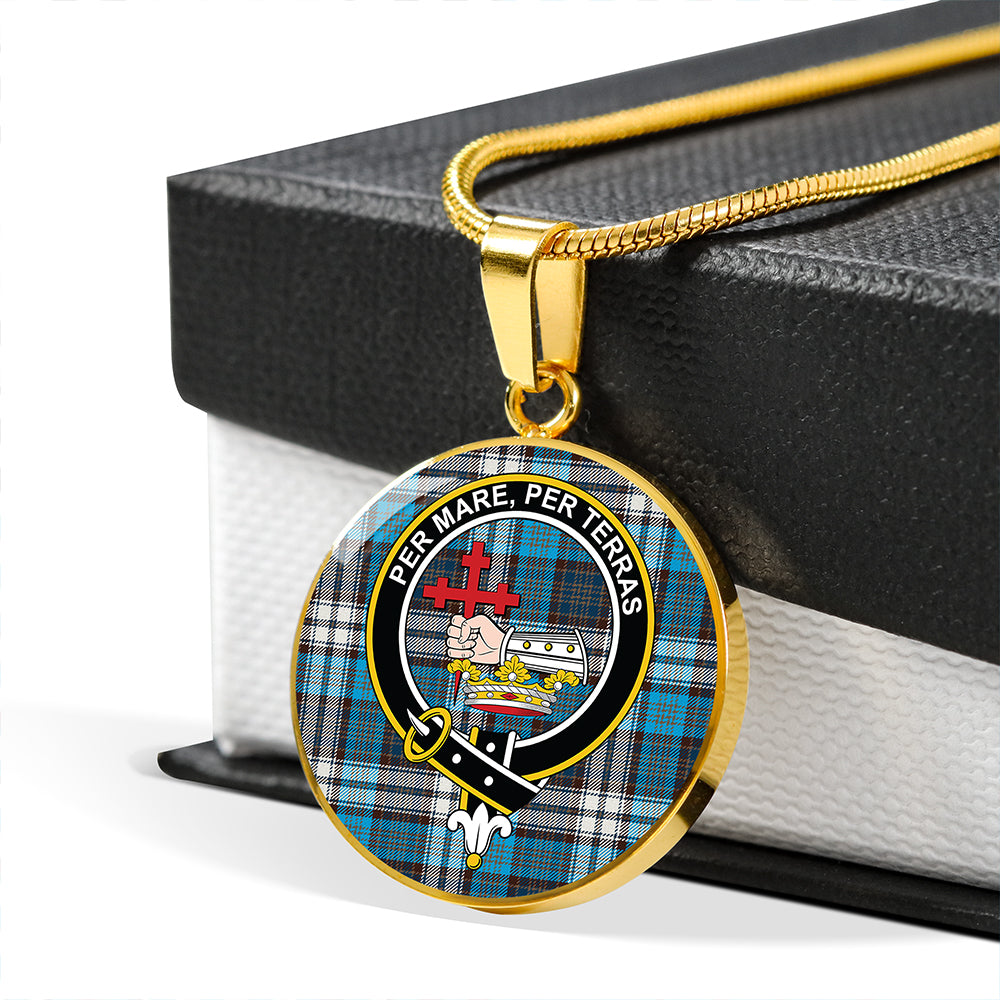 MacDonald Dress Muted Blue Special Modern Tartan Crest Circle Necklace