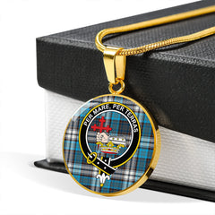 MacDonald Dress Muted Blue Special Modern Tartan Crest Circle Necklace