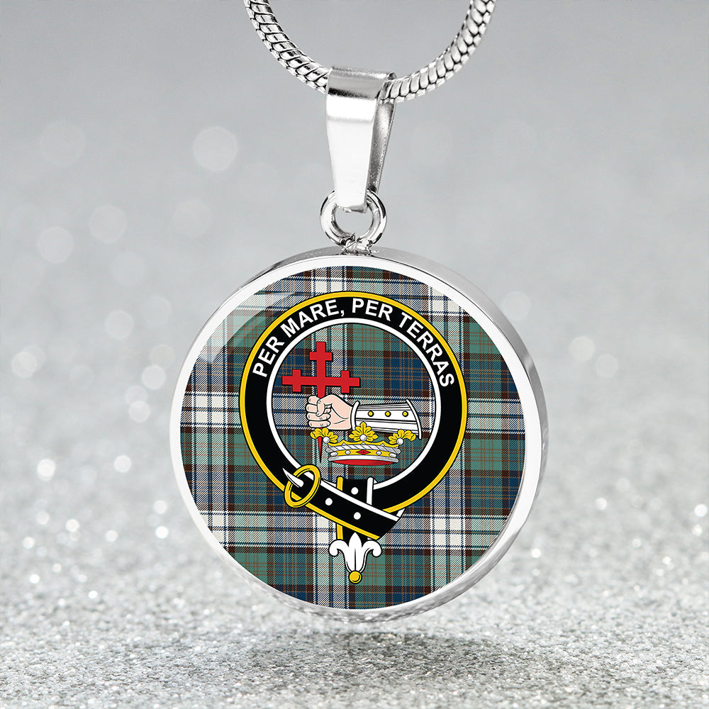 MacDonald Dress Muted Blue Special Weathered Tartan Crest Circle Necklace