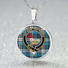 MacDonald Dress Muted Blue Special (Donald Dress Muted Blue Special) Modern Tartan Crest Circle Necklace
