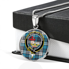 MacDonald Dress Muted Blue Special (Donald Dress Muted Blue Special) Modern Tartan Crest Circle Necklace