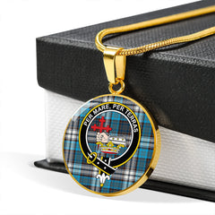 MacDonald Dress Muted Blue Special (Donald Dress Muted Blue Special) Modern Tartan Crest Circle Necklace