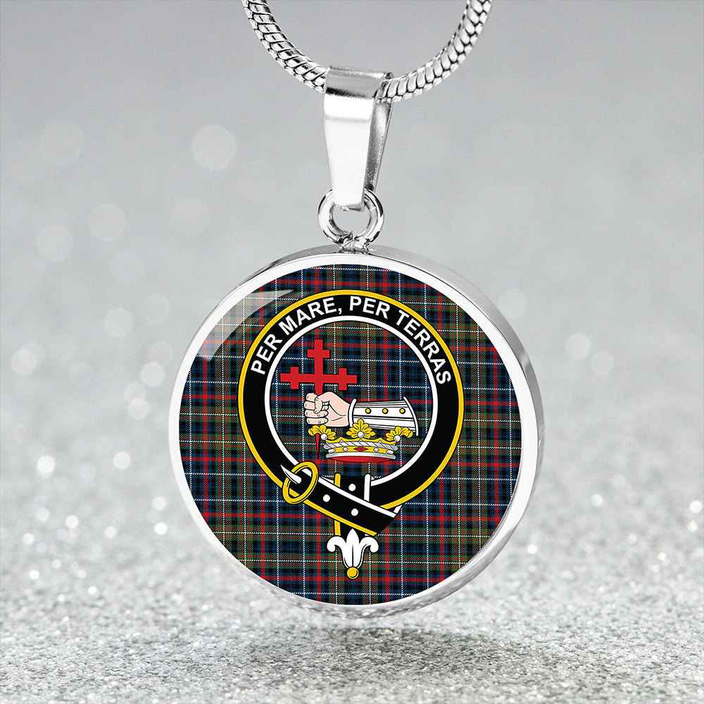 MacDonald Flora (Donald Flora) Plaid Artifact Modern Tartan Crest Circle Necklace