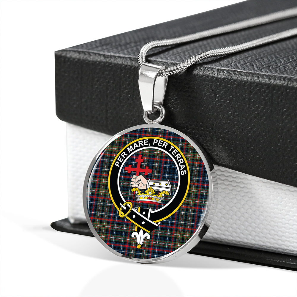 MacDonald Flora (Donald Flora) Plaid Artifact Modern Tartan Crest Circle Necklace