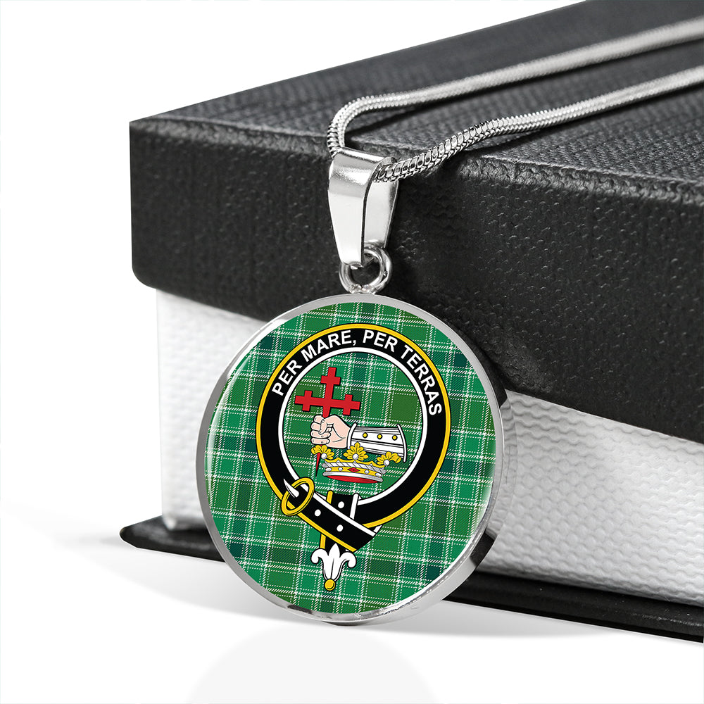 MacDonald Hunting (Donald Hunting) Modern Tartan Crest Circle Necklace