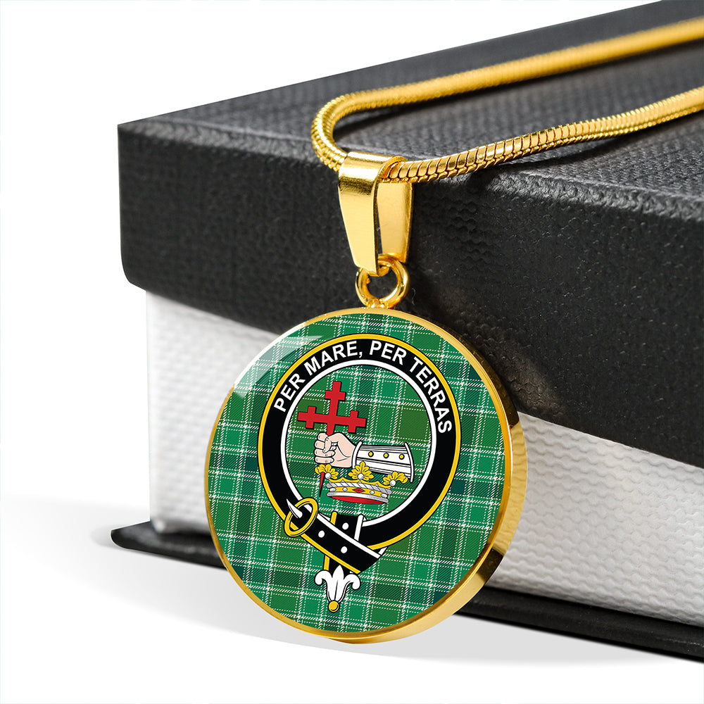 MacDonald Hunting (Donald Hunting) Modern Tartan Crest Circle Necklace