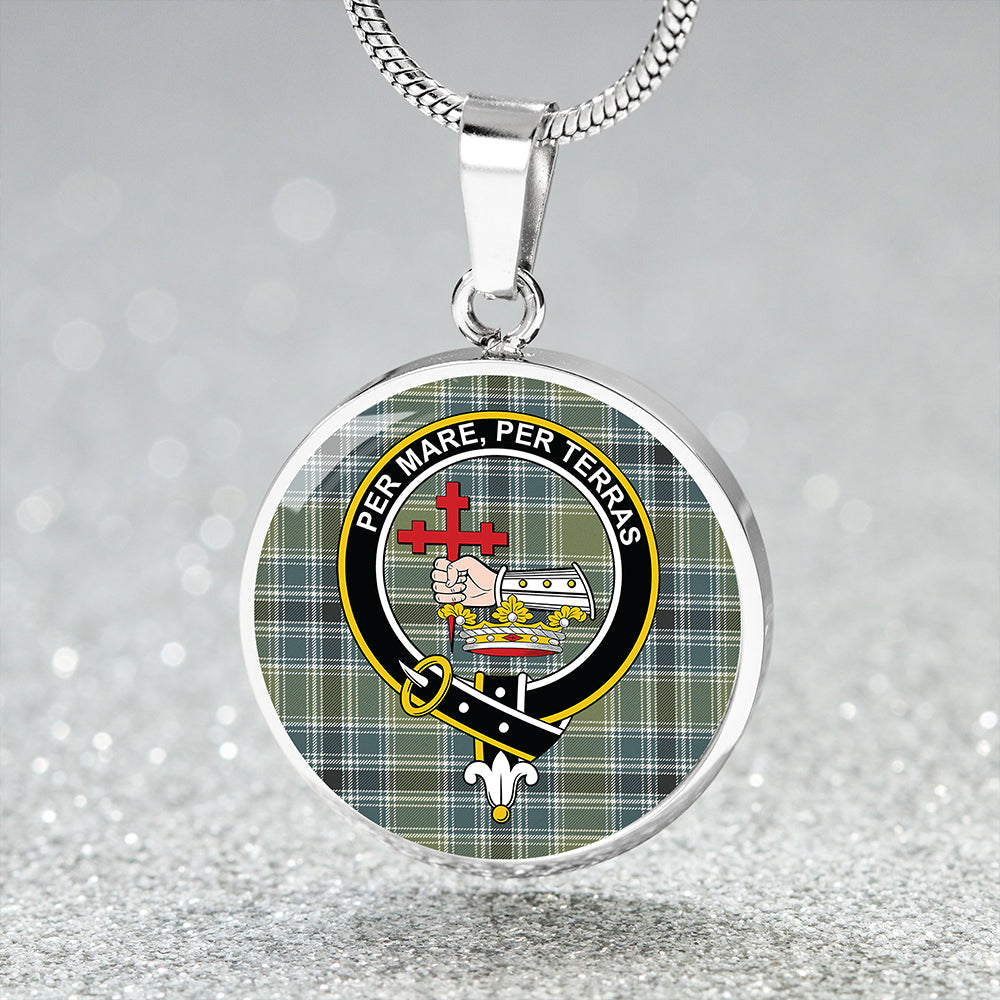 MacDonald Hunting (Donald Hunting) Weathered Tartan Crest Circle Necklace
