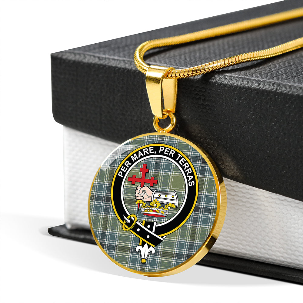 MacDonald Hunting (Donald Hunting) Weathered Tartan Crest Circle Necklace