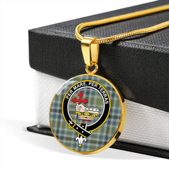 MacDonald Hunting (Donald Hunting) Weathered Tartan Crest Circle Necklace