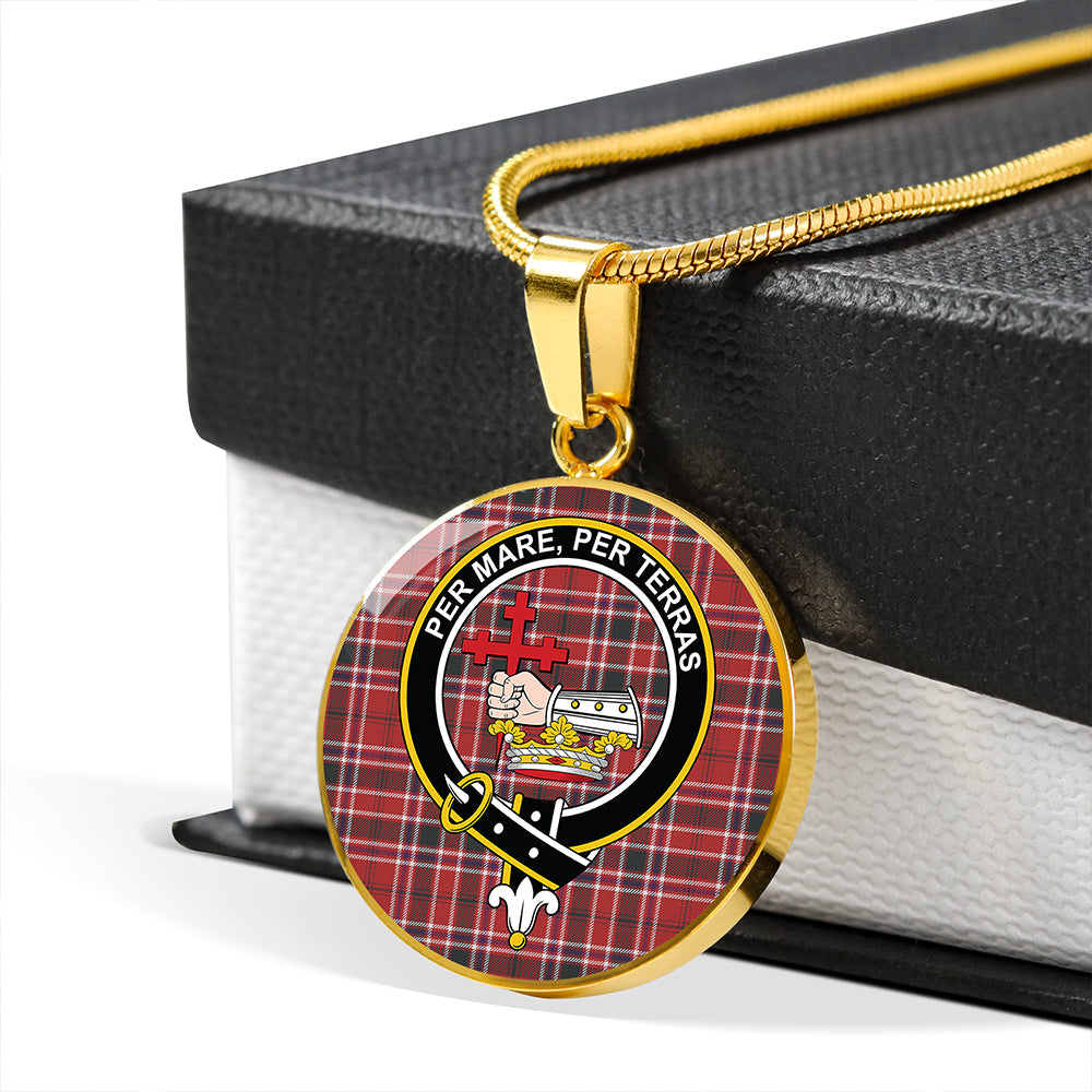 MacDonald of Lochmaddy (Donald of Loch Mhaddy) Weathered Tartan Crest Circle Necklace