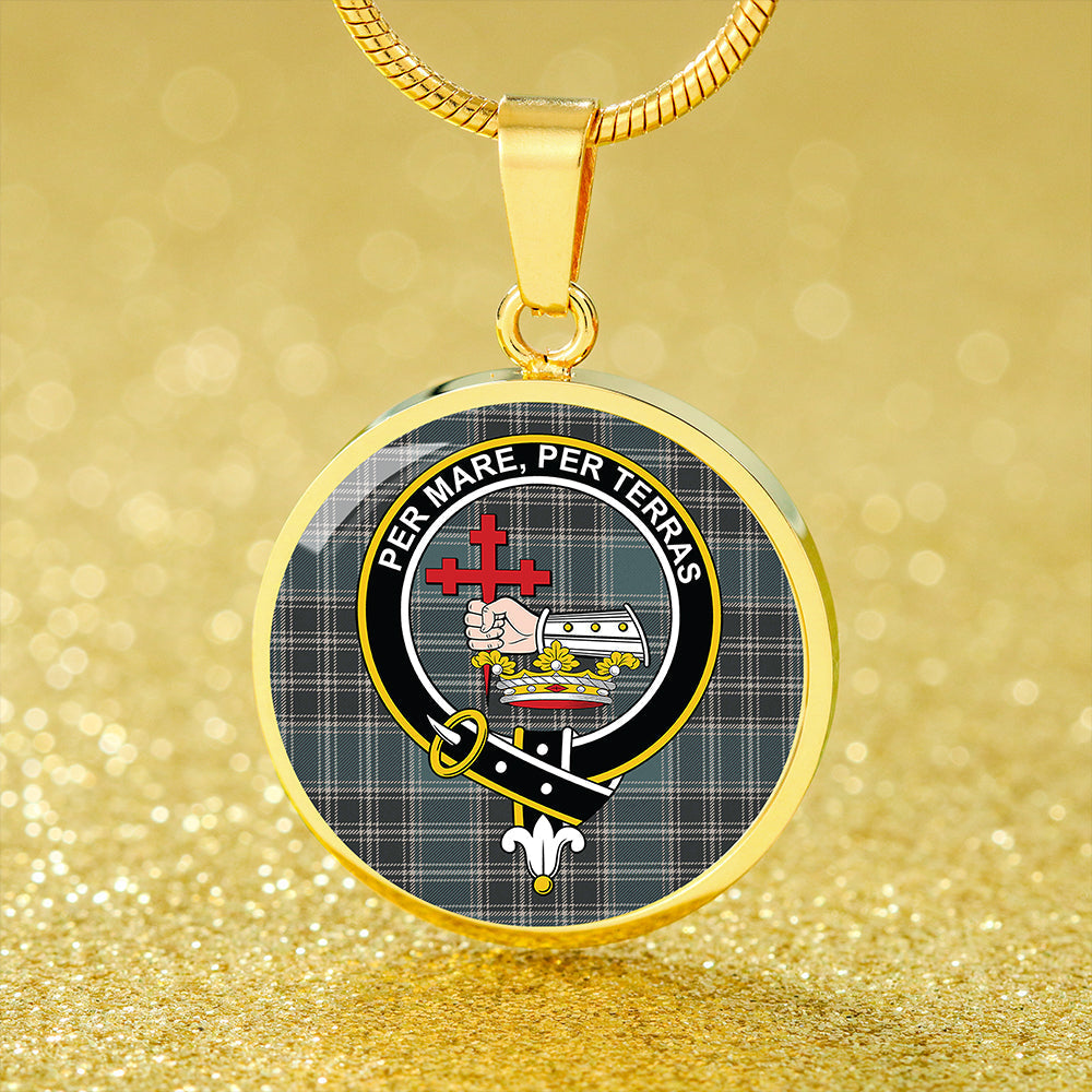 MacDonald of the Isles Hunting #2 (Donald of the Isles Hunting #2) Weathered Tartan Crest Circle Necklace