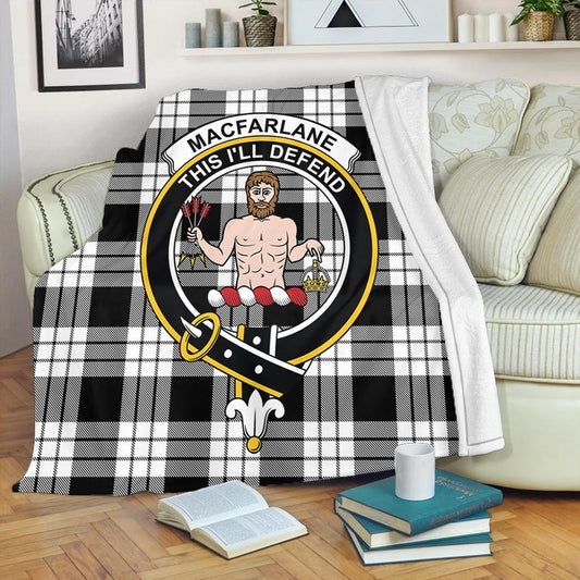 MacFarlane Black & White Ancient Tartan Crest Premium Blanket