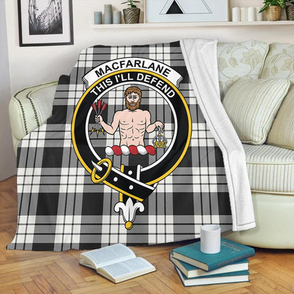 MacFarlane Black & White Tartan Crest Premium Blanket