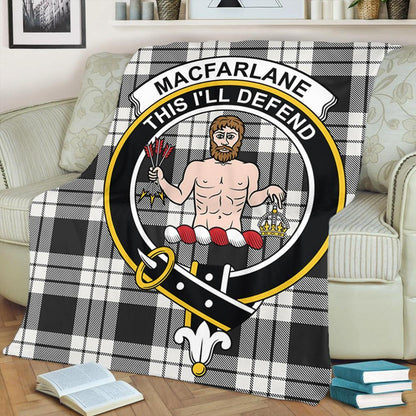 MacFarlane Black & White Tartan Crest Premium Blanket