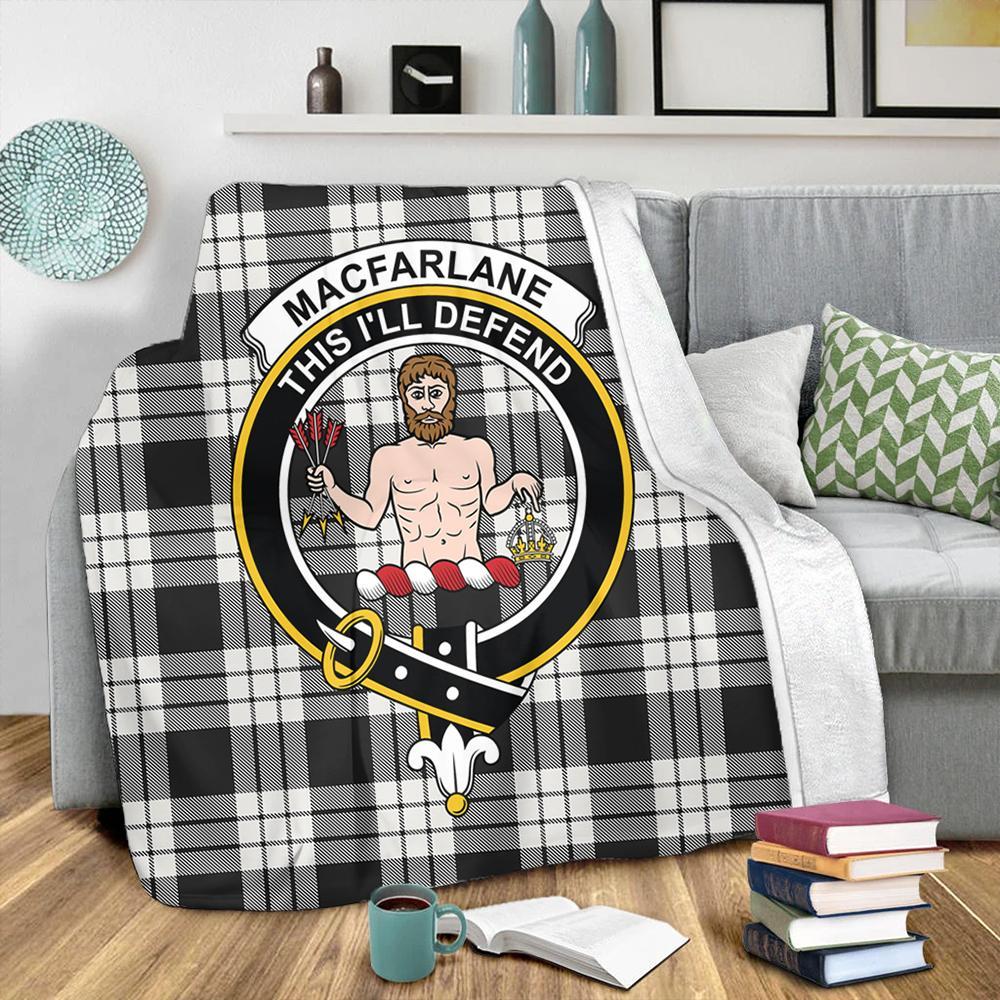 MacFarlane Black & White Tartan Crest Premium Blanket