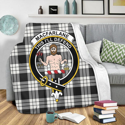 MacFarlane Black & White Tartan Crest Premium Blanket