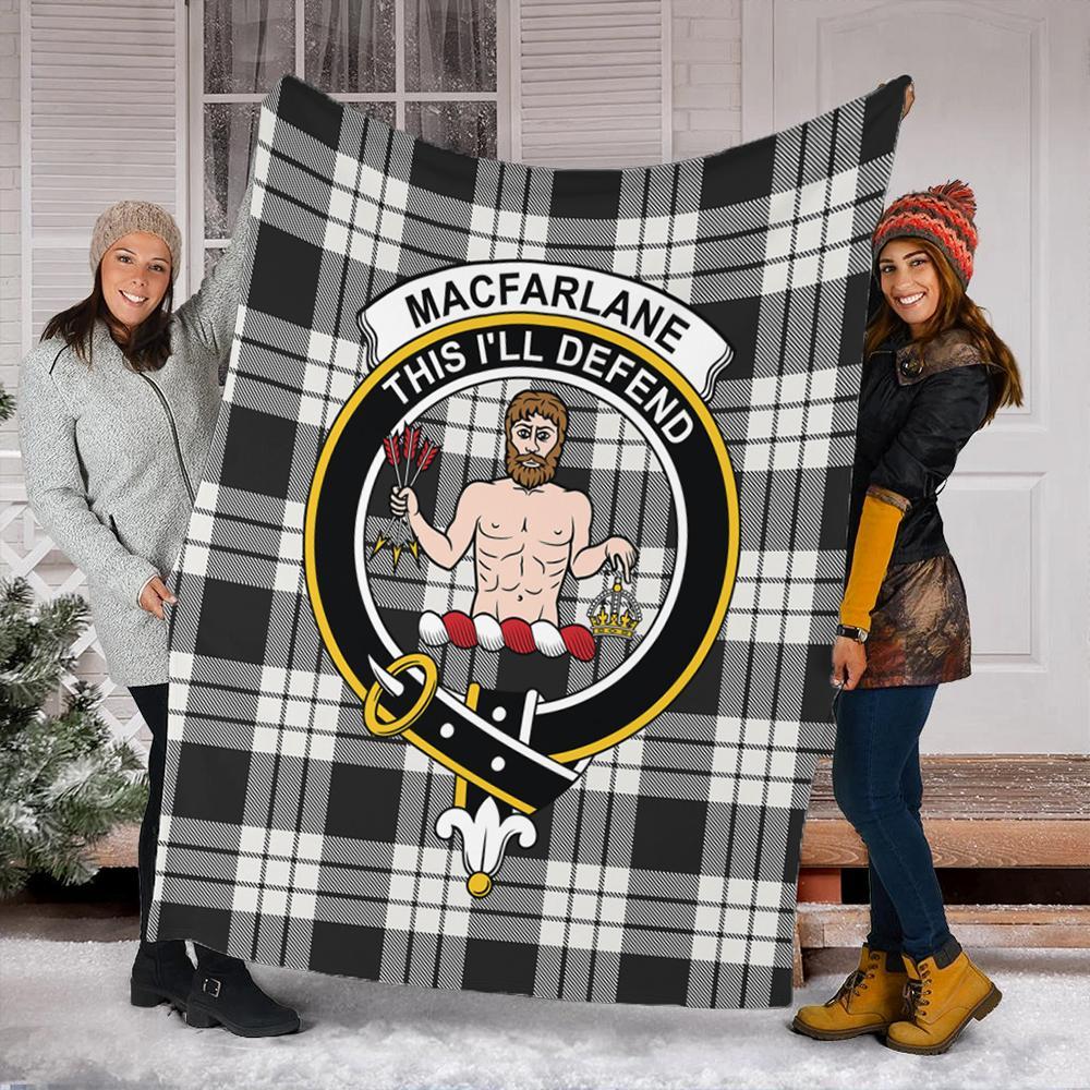 MacFarlane Black & White Tartan Crest Premium Blanket