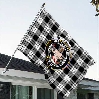 MacFarlane Black & White Ancient Tartan Classic Crest House Flag