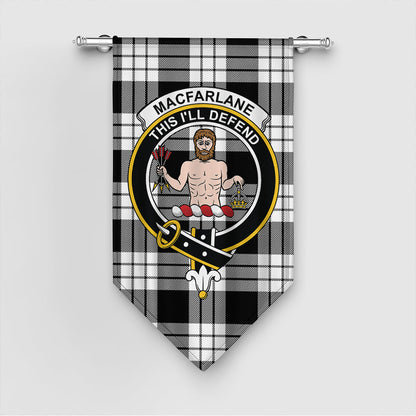 MacFarlane Black & White Ancient Tartan Crest Gonfalon