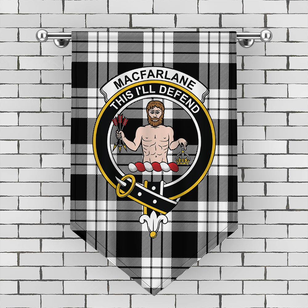 MacFarlane Black & White Ancient Tartan Crest Gonfalon