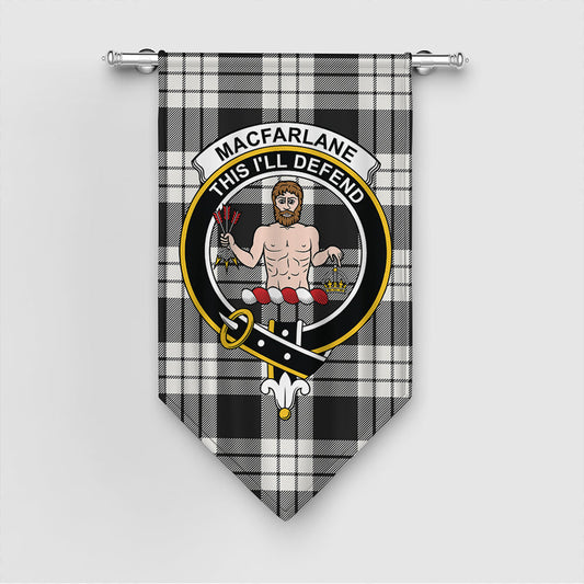 MacFarlane Black & White Tartan Crest Gonfalon