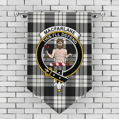 MacFarlane Black & White Tartan Crest Gonfalon