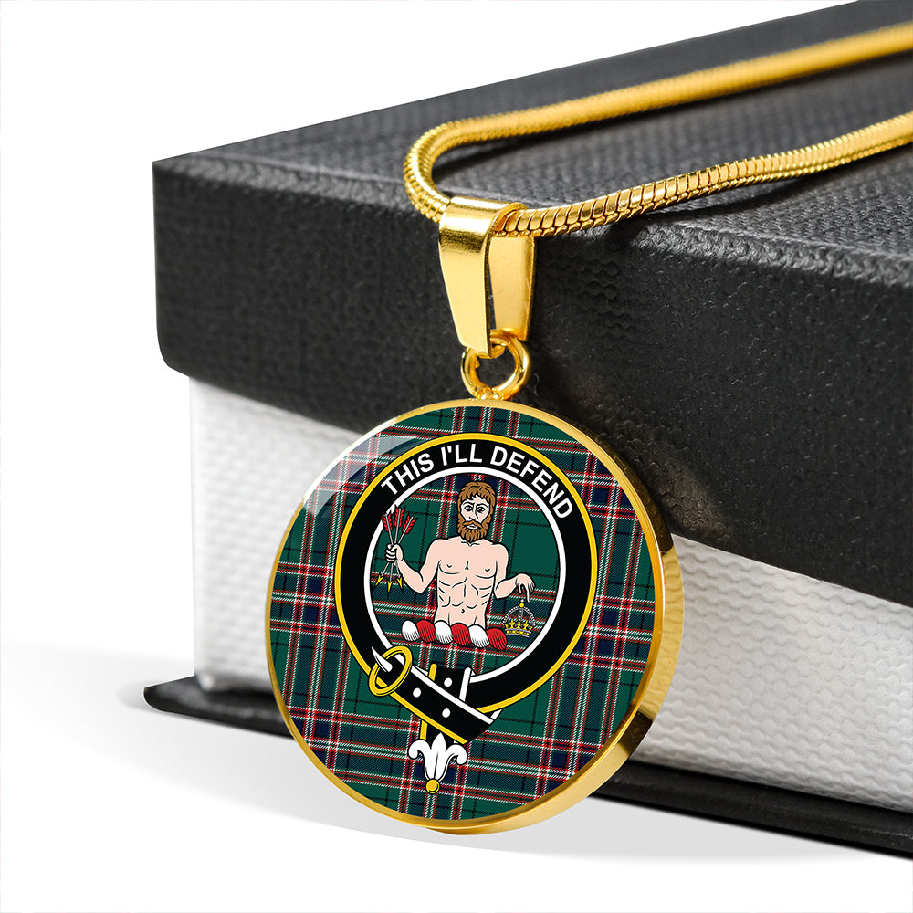 MacFarlane Hunting Modern Tartan Crest Circle Necklace