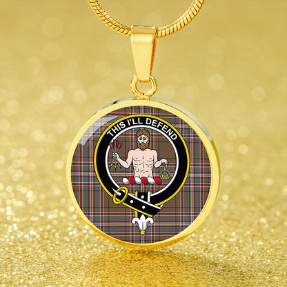 MacFarlane Hunting Weathered Tartan Crest Circle Necklace