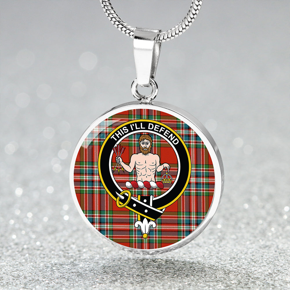 MacFarlane Red Ancient Tartan Crest Circle Necklace