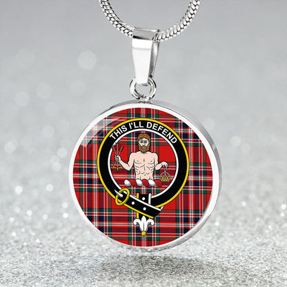 MacFarlane Red Modern Tartan Crest Circle Necklace