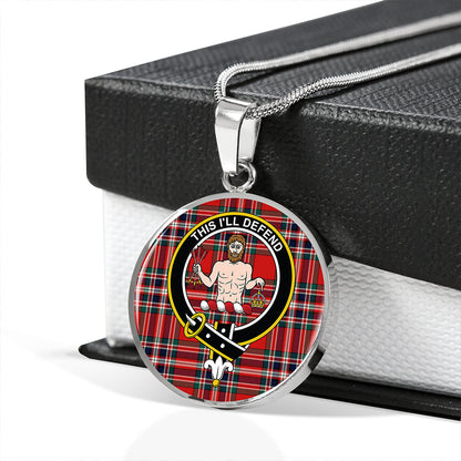 MacFarlane Red Modern Tartan Crest Circle Necklace