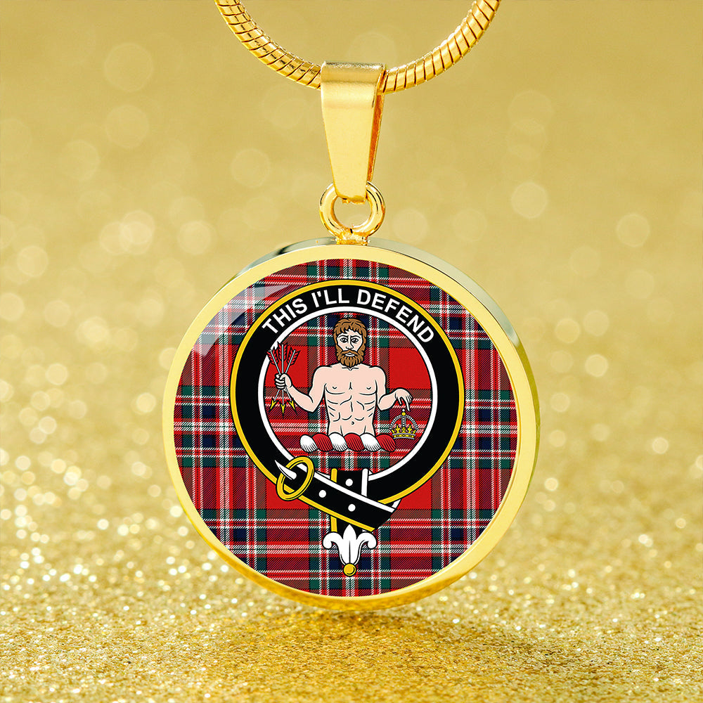 MacFarlane Red Modern Tartan Crest Circle Necklace