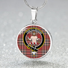 MacFarlane Red Weathered Tartan Crest Circle Necklace