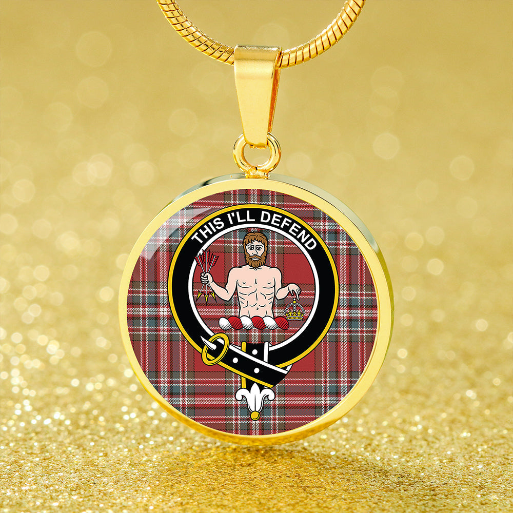 MacFarlane Red Weathered Tartan Crest Circle Necklace