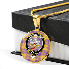MacLachlan Chief's Dress; Blue Ancient Tartan Crest Circle Necklace