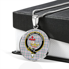MacLeod, Wedding (Personal) (MacDougal Arisaid) Modern Tartan Crest Circle Necklace