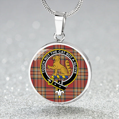 MacPherson Crubin Plaid Weathered Tartan Crest Circle Necklace