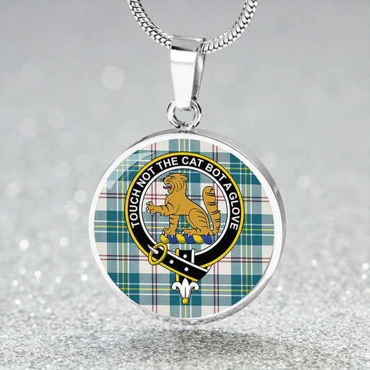 MacPherson Dress Blue Modern Tartan Crest Circle Necklace